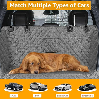 PETICON SUV Cargo Liner for Dogs, Waterproof Pet Cargo Cover Dog Seat Mat for SUVs Sedans Vans with Bumper Flap Protector, Non-Slip, Large Size Universal Fit, Gray