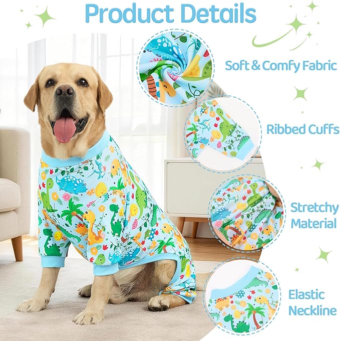 XPUDAC 4 Pack Dog Pajamas Soft Strechy Summer Doggie Clothes for Medium Large Dogs Boy Girl Dog Onesie Cat Apparel, 3XL