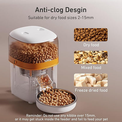 Yuposl Automatic Cat Feeders - 2L Cat Food Dispenser Easy to Use, Timed Automatic Pet Feeder with Over 180-day Battery Life, 1-6 Meals Dry Food Programmable Portion Control Also for Dogs