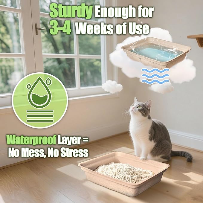 Disposable Litter Boxes for Cats Large: 6-Pack Leak-Proof Sustainable for Indoor/Travel Use Standalone or as Liner 17.5'' x 13.5''