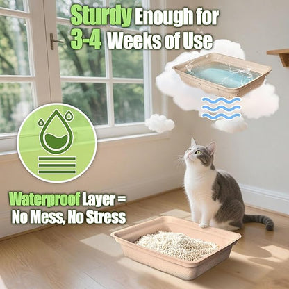 Disposable Litter Boxes for Cats Large: 6-Pack Leak-Proof Sustainable for Indoor/Travel Use Standalone or as Liner 17.5'' x 13.5''