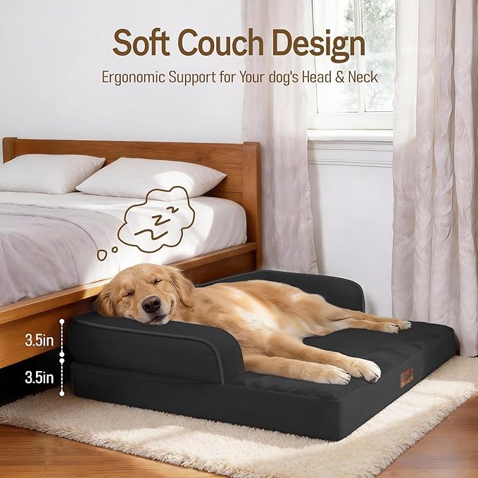Comfort Expression Extra Large Dog Bed - XL Washable Waterproof Orthopedic Pet Bed for Big Dog Pet Couch Memory Foam Sofa Bolster with Removable Cover - 42 x 30