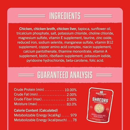 Stella & Chewy's Cage Free Chicken & Chicken Liver Shredrs - Premium Dog Food Pouches - Perfect for Picky Eaters - 12 Pack, 2.8oz Each