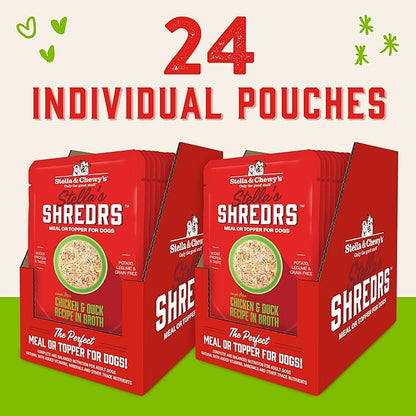 Stella & Chewy's Cage Free Chicken & Duck Shredrs - Premium Dog Food Pouches - Perfect For Picky Eaters- 24 Pack, 2.8oz Each