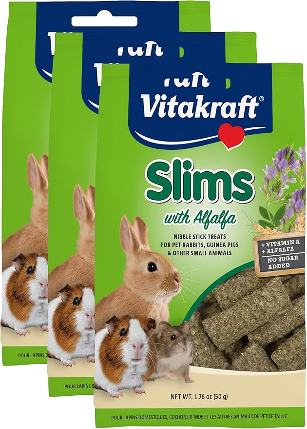 Vitakraft Slims with Alfalfa Small Animal Treats 1.76 oz - Wholesome Crunchy Snack Sticks for Guinea Pigs Rabbits and Small Animals - Healthy Enrichment and Reward (Pack of 3)