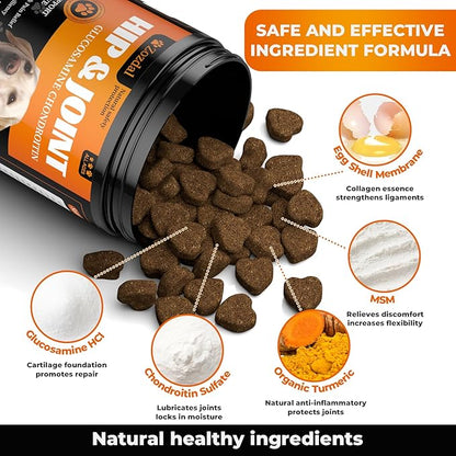 Dog Hip & Joint Supplement, 180 Chicken Chews - Glucosamine Chondroitin MSM Turmeric for Large Breed & Senior Dogs
