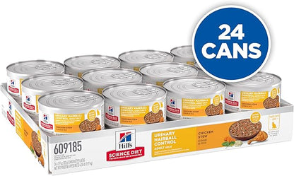 Hill's Science Diet Urinary Hairball Control Adult 1-6 Wet Cat Food, Chicken & Vegetables Stew, 2.9 oz Cans, Pack of 24