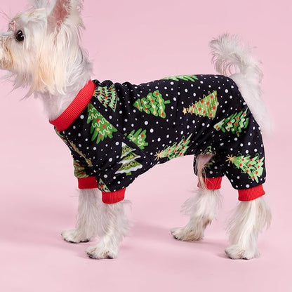 Fitwarm Christmas Tree Dog Pajamas, Christmas Clothes for Small Dogs Boy Girl, Holiday Pet Outfit, Black, Red, Green, Yellow, XS