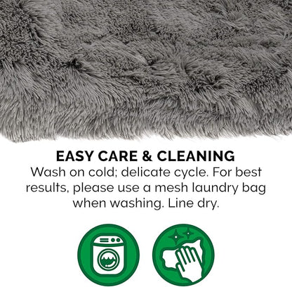 Furhaven Self-Warming Cat Bed for Indoor Cats, 4-Beds-in-1 & Washable - Plush Long Faux Fur Convertible Cuddler - Gray, Small