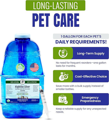 Holistic Pet Care Colloidal Silver for Dogs, Cats, Horses & Birds – 20 PPM Wound Care, Hot Spot Treatment, Skin Relief & Immune Support – All-Natural Pet Colloidal Silver Solution, Refill Bottle(1Gal)