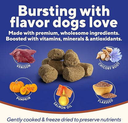Dave's Pet Food Freeze Dried Venison Treats for Dogs with Pumpkin Fiber & Probiotics, Easy to Digest, Complete & Balanced Nutritious, Freeze Dried Dog Food Topper, USA Made (3 oz)