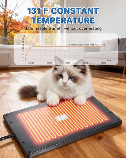 Roicaholy Pet Heating Pad - Waterproof Cat Heating Pad with Removable Cover for Outdoor Indoor Use, Continuous Heat, 15.7x11.8 in, 6ft Cord, 45W, Black