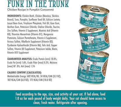 Weruva Cats in The Kitchen, Funk in The Trunk with Chicken in Pumpkin Consomme Cat Food, 6oz Can (Pack of 24)