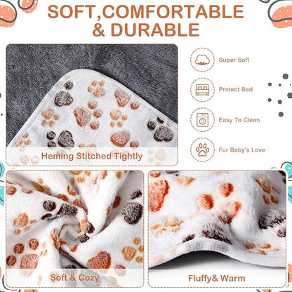 Reginary 4 Pcs Waterproof Guinea Pig Blankets Washable Small Animal Fleece Bedding Guinea Pig Cage Liners Reusable Training Pads Pet Pee Pad Sleep Mat for Hamster(Paw Print,35 x 24 Inch)
