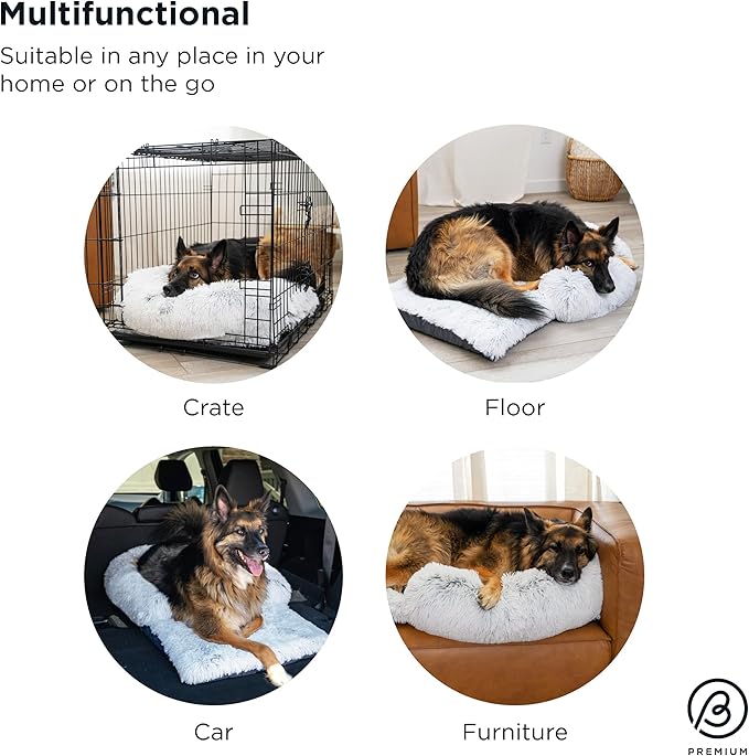 Best Friends by Sheri Nap Mat Dog Bed with Bolster - Washable Crate Pad, Removable Cover, Frost, Large, 36x21