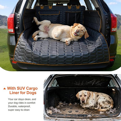 Reliadura SUV Cargo Liner for Dogs, Waterproof Pet Cargo Cover Dog Seat Cover for SUVs Sedans Vans with Bumper Flap Protector, Scrachproof Non-Slip Large Size Dog Seat Mat Universal Fit (Brown)