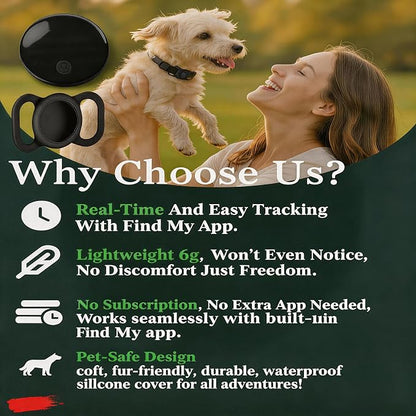 GPS Tracker for Dogs & Cats, No Monthly Fee, No SIM Card, Real-Time Positioning & Smart Anti-Lost Alerts,Mini Waterproof Drop-Proof Pet Tracker,Long Battery Life,for iOS Find My【Apple MFi Certified】 ﻿