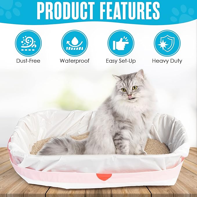 Houseables Cat Litter Bags, Cat Box Liners, Litter Box Liners, Litterbox Bags, 37" x 18" 30 Pack, For Kitty Pan, Jumbo, Large, Heavy Duty, Poop Holder, Waste, Disposable, Unscented, w/Drawstring
