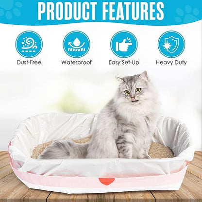 Houseables Cat Litter Bags, Cat Box Liners, Litter Box Liners, Litterbox Bags, 37" x 18" 30 Pack, For Kitty Pan, Jumbo, Large, Heavy Duty, Poop Holder, Waste, Disposable, Unscented, w/Drawstring