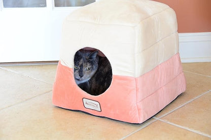 Cat Bed in Orange and Beige