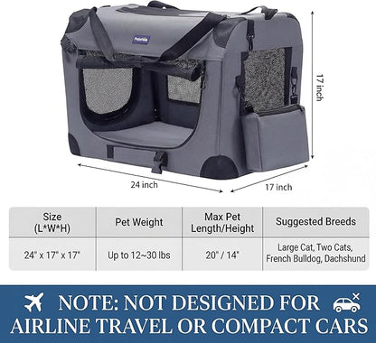 Petprsco Portable Collapsible Dog Crate, Travel Dog Crate 24x17x17 with Soft Warm Blanket and Foldable Bowl for Large Cats & Small Dogs Indoor and Outdoor