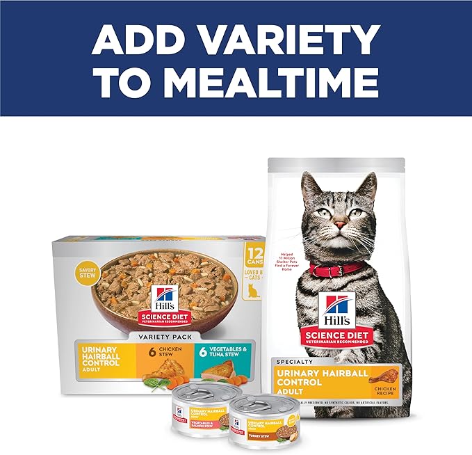 Hill's Science Diet Adult Urinary & Hairball Control Dry Cat Food, Chicken, 7 lb. Bag