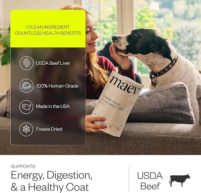 Maev Human-Grade Freeze Dried Raw Beef Liver Treats | 100% USDA Certified Single-Ingredient | Healthy, Human-Grade Dog Snacks | Perfect for Training & Sensitive Diets (Pack of 2)