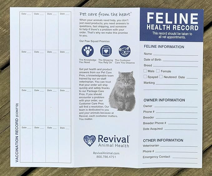 Revival Animal Health, Cat Health Record Booklets, Track Vaccinations, Exams, Deworming & Treatments – Veterinary Record Keeper, Customizable & Compact Format for Pet Owners, Shelters & Vets, 25 Pack