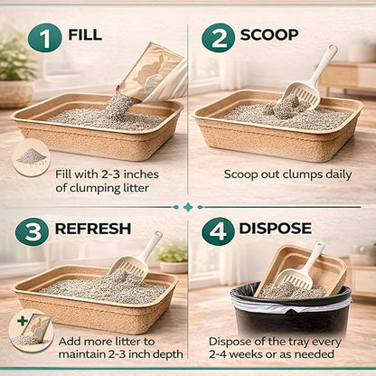 Disposable Cat Litter Box 6 Pack – Eco-Friendly Kitty Litter Box, 100% Biodegradable Paper Pulp, Leak-Proof Disposable Travel Litter Boxes for Cats, Cat Tray 18"x13"x4"