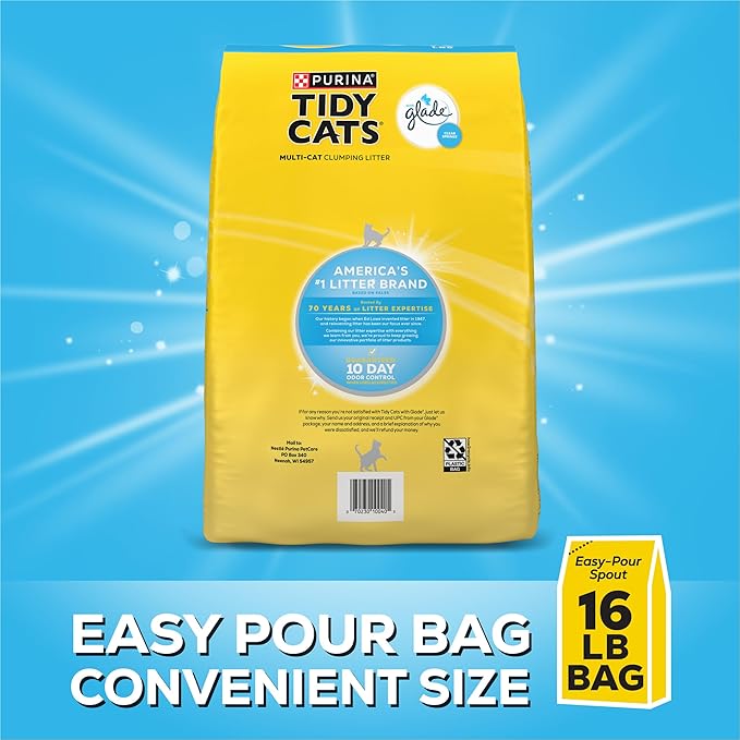 Purina Tidy Cats Clumping Multi Cat Litter, Glade Clear Springs - 16 lb. Bag (Pack of 2)