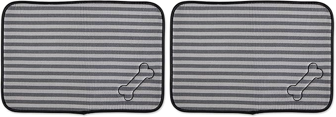 Bone Dry Machine Washable, Ultra Absorbent Pet Mat, 12x18, Gray Stripe (Pack of 2)