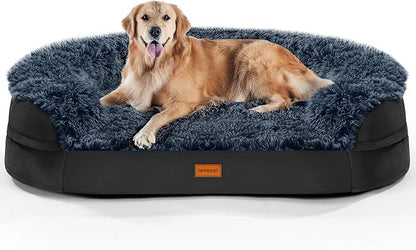 iweepet Black Orthopedic Dog Beds for Extra Large Dogs, 44" x32.6" x7.6" Supportive Dog Sofa Bed with 28D Egg-Crate Foam, Removable Washable Cover, Waterproof Lining, for Puppy,Senior,Sick