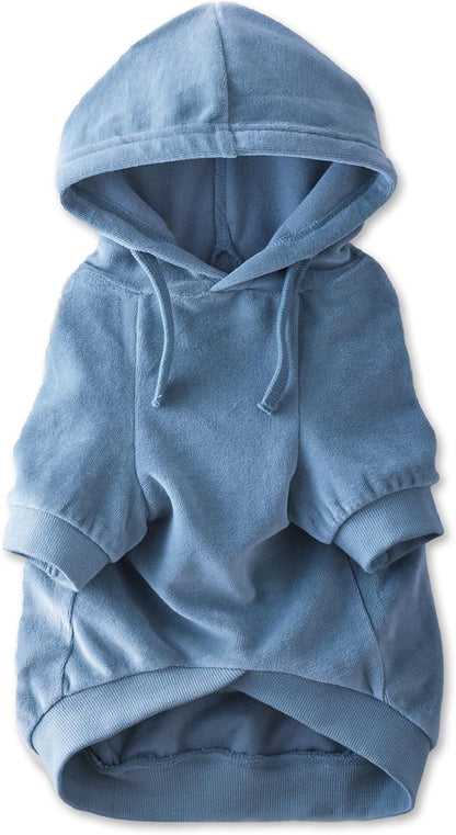 Pet Passion Cooper II Organic Cotton Velour Dog Hoodie Pet Coat for Small, Medium and Large Dogs, Faded Denim, Large (40-60 lbs)