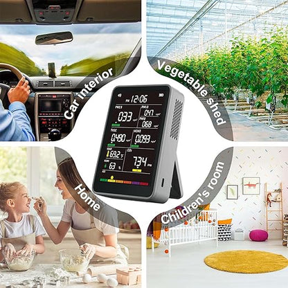 Professional Indoor Air Quality Monitor with AQI Alerts, Portable Real-Time Detector for Home, Car, Plants & Pet