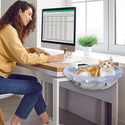 Cat Desk Bed with Clamp, Glow in The Dark Cat Desk Hammock, Desk Perch with Removable Washable Cover, Sturdy Metal Frame, Supports up to 50 Lbs