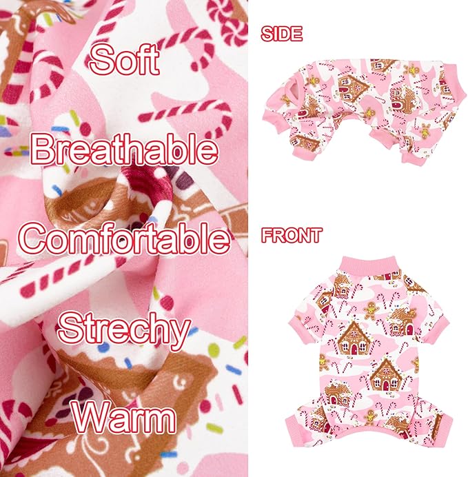 XPUDAC Dog Christmas Pajamas Stretchy Dog Clothes for Small Medium Dogs Girl Christmas Puppy Outfit Pet Jumpsuits Pjs Winter Cat Costume, Pink, XL