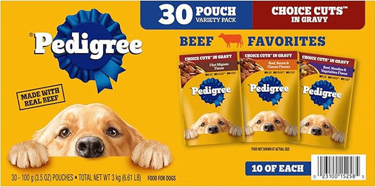 Pedigree Choice Cuts in Gravy Adult Wet Dog Food 30-Count Beef Flavor Variety Pack, 3.5 oz. Pouches