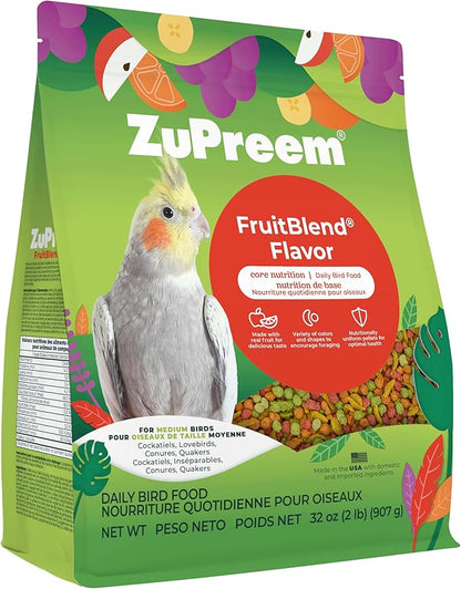 ZuPreem FruitBlend Bird Pellets, Daily Bird Food for Cockatiel, Lovebird, Quaker, Small Conure, Lorikeet, Core Nutrition, Cockatiel Pellets, Conure Food (M, 2 lbs)