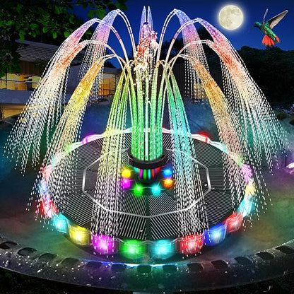 Solar Fountain, 2026 Upgrade 3.5W Solar Bird Bath Fountains with Colorful Ring LED Lights, 2000mAh Battery, 7 Nozzles and 4 Fixers, Solar Water Fountain Pump for Pond, Pool, Patio and Garden