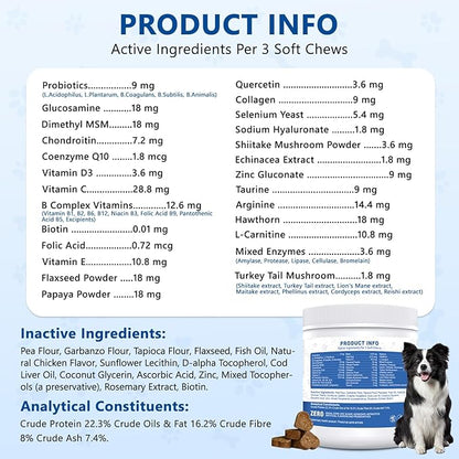 40-in-1 Dog Vitamins Chewable Multivitamin for Dogs Supplements with Glucosamine MSM - Turkey Tail Mushroom, Digestive Enzymes Gut Probiotics, Hip & Joint, Skin & Coat Immune Support, 400ct