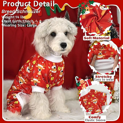 Xpudac 4 Pack Dog Christmas Pajamas Reindeer Puppy Clothes Cute Santa Claus Dog Pajamas Costumes Outfit Red Green Medium