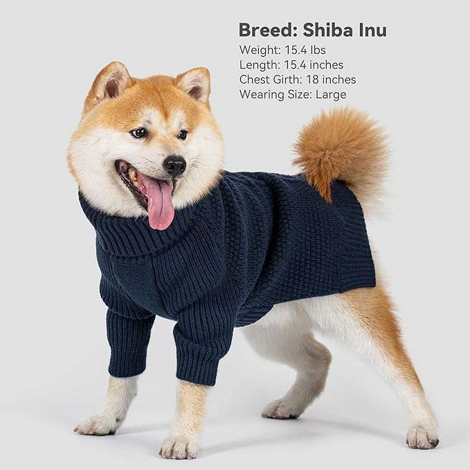 cyeollo Dog Sweaters for Small Dogs Boy, Pullover Turtleneck for Dogs Male, Knitted Doggy Fall Winter Warm Cold Weather Dog Clothes Apparel with Sleeves, Navy L
