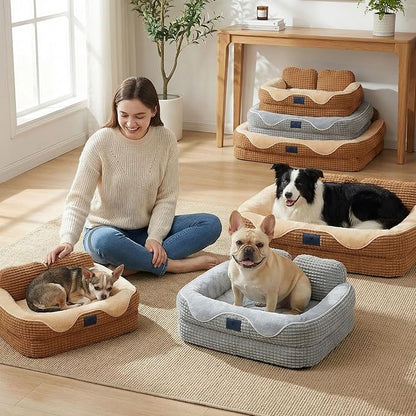 Veehoo Cute Dog Bed for Medium Dogs, Orthopedic Egg-Crate Foam Dog Bed with Sides, Removable Washable Cover & Waterproof Lining, Comfortable Pet Couch Pet Sofa Grey, 36"