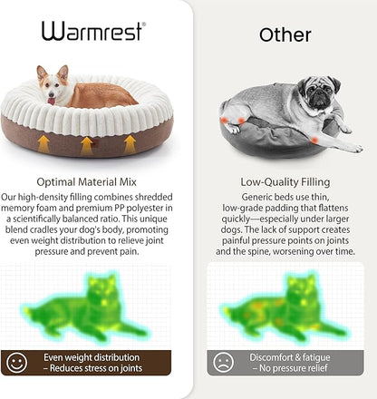 Donut Dog Bed Medium Size Dog 36 Inch, Round Cat Beds for Small Medium Dogs and Cats with Washable Fluffy Faux Fur, Cute Comfort Pet Bed with Anti-Slip Bottom, Cream