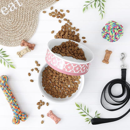 Bone Dry Lattice Collection Pet Bowl & Canister, Large Set, 7.5x2.4 inches, Rose, 2 Piece