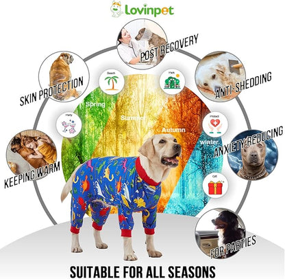 LovinPet Pitbull Large Dog Clothes, Wound Care/Post Surgery Dog Clothes, Lost World Dinosaurs Print, UV Protection, Pet Anxiety Relief, Large Dog Onesies, Pet PJ's /3XL