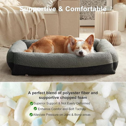 FURTIME Washable Dog Bed Medium Large Size Dogs, Rectangle Comfy Fluffy Pet Bed, Removable Zipper Cover Machine Wash, Soft Orthopedic Bed Durable Pet Cuddler with Anti-Slip Bottom,30"x24"x8",Dark Grey