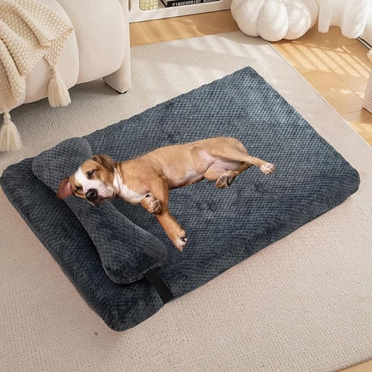 huraty Plush Dog Bed for Medium Large Dogs, Memory Foam Dog Bed Mattress with Washable Cover, Non-Slip Pet Bed Mat Suitable for Pets Up to 30 lbs, Charcoal 29.5x19.6x2 in