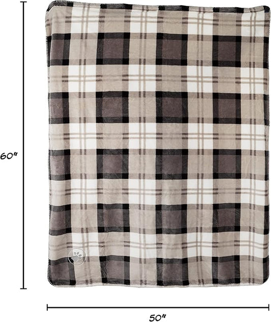 Pet Blanket - Reversible Waterproof Plaid Throw Protects Couch, Car, and Bed from Spills, Stains, or Fur - Dog and Cat Blankets by Petmaker (Gray)