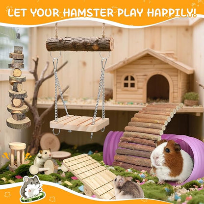 40 PCS Hamster Toys Set, Guinea Pig Toys Enrichment Hamster Tubes and Tunnels, Rat Enrichment Toy with Bridge, Seesaw, Swing, Ball for Gerbils, Chinchillas, Dwarf and Syrian Mouse